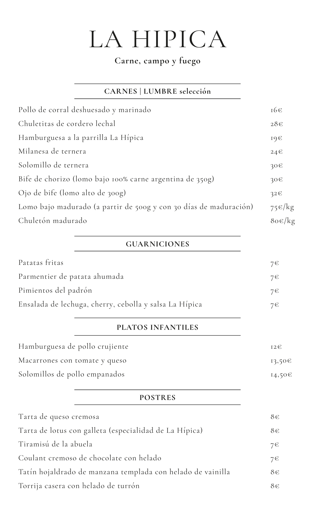 Carta La Hipica Carnes a la brasa
