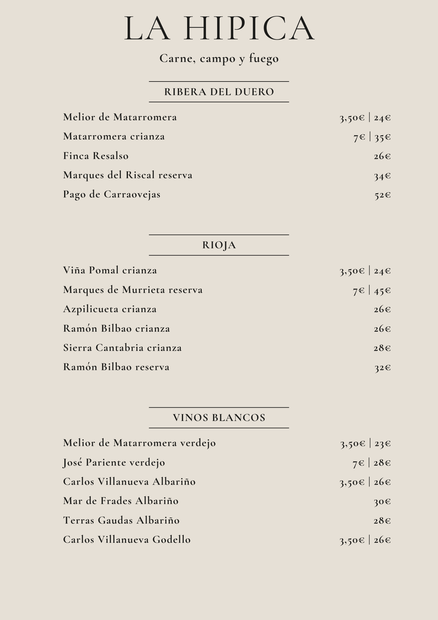 Carta la Hipica Vinos